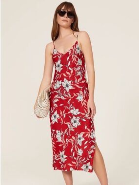 Rag and Bone Red Floral Slip Midi Dress with Spaghetti Straps